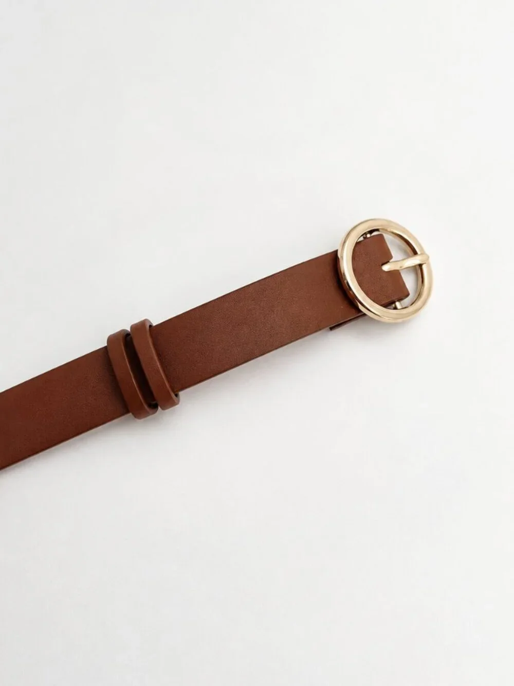 Brown Skinny Belt Gold Round Buckle Women’s Waist Belt